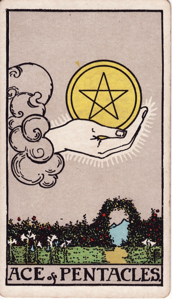 Ace of Pentacles from the Rider-Waite-Smith tarot deck
