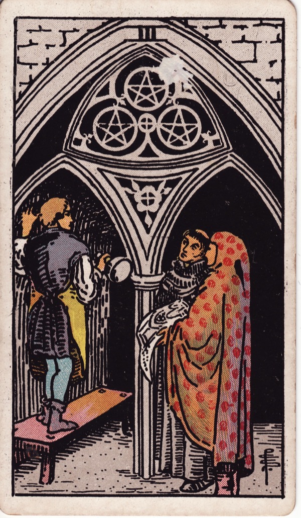 Three of Pentacles from the Rider-Waite-Smith tarot deck