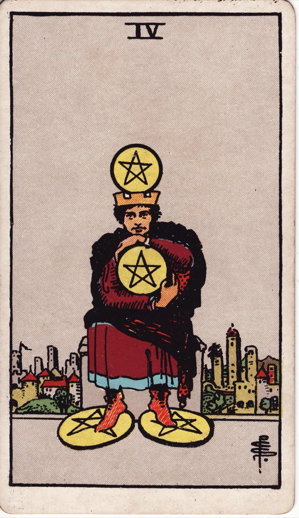 Four of Pentacles from the Rider-Waite-Smith tarot deck