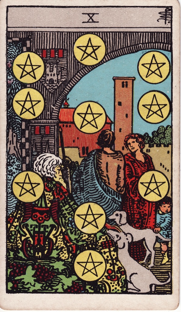 Ten of Pentacles from the Rider-Waite-Smith tarot deck