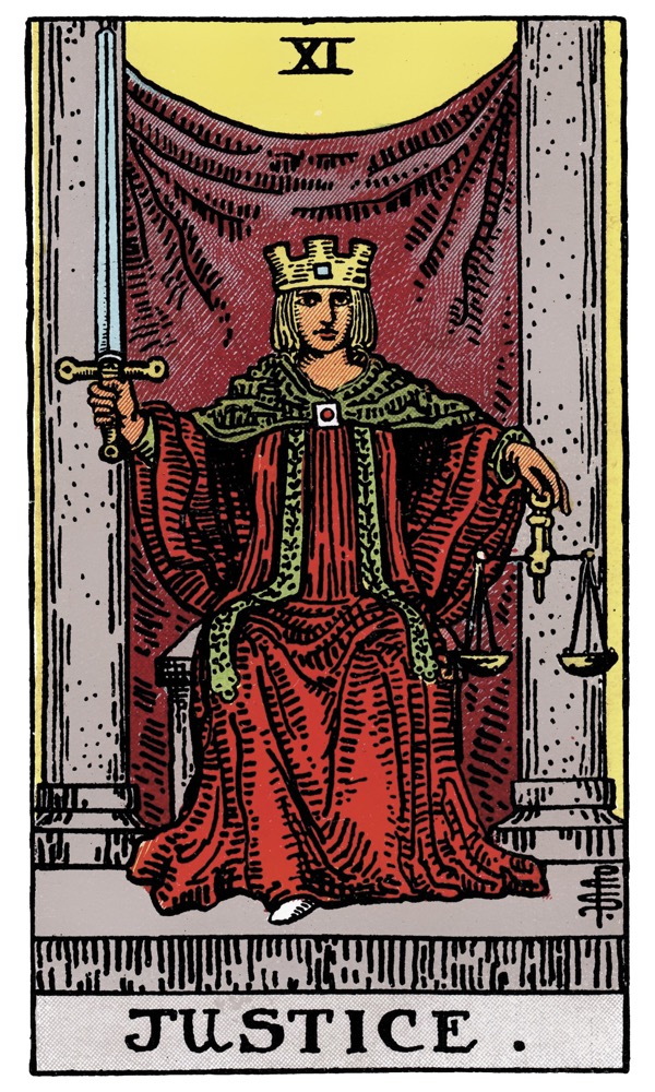 Justice from the Rider-Waite-Smith tarot deck