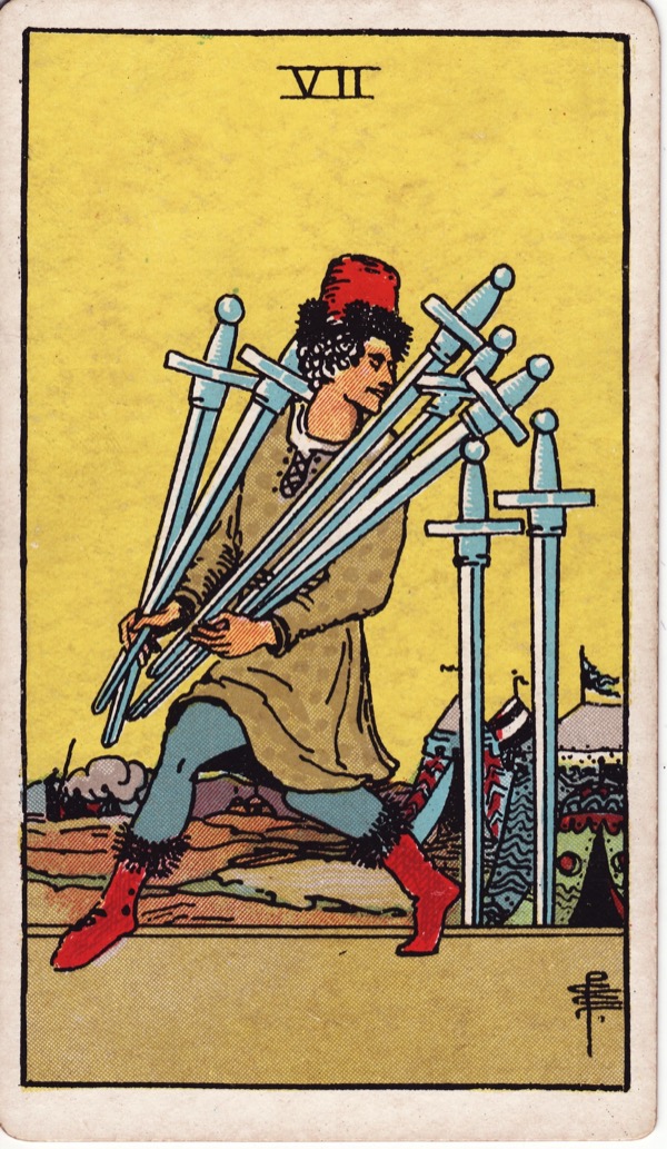 Seven of Swords from the Rider-Waite-Smith tarot deck