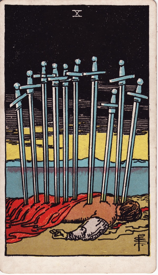 Ten of Swords from the Rider-Waite-Smith tarot deck