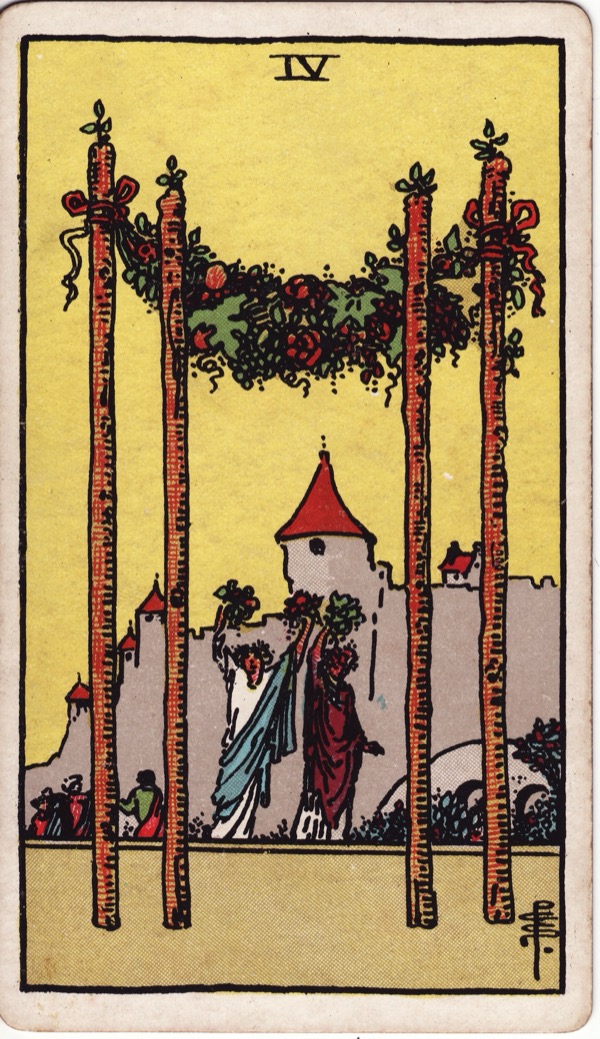 Four of Wands from the Rider-Waite-Smith tarot deck