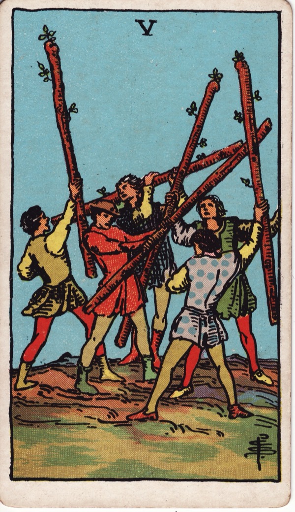 Five of Wands from the Rider-Waite-Smith tarot deck
