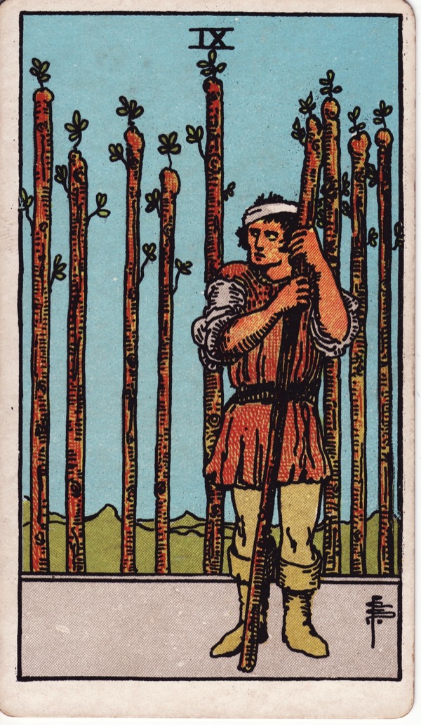 Nine of Wands from the Rider-Waite-Smith tarot deck