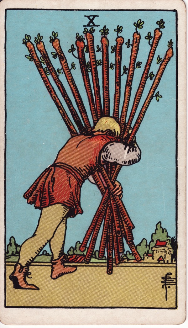 Ten of Wands from the Rider-Waite-Smith tarot deck